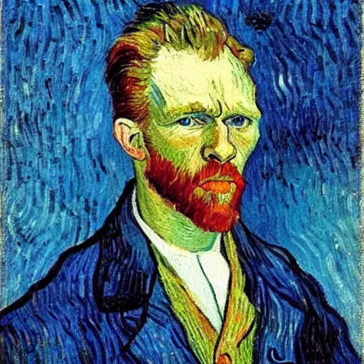 Prompt: dutch post - impressionist painter vincent van gogh painted a self - portrait in oil on canvas in september 1 8 8 9, brad pitt