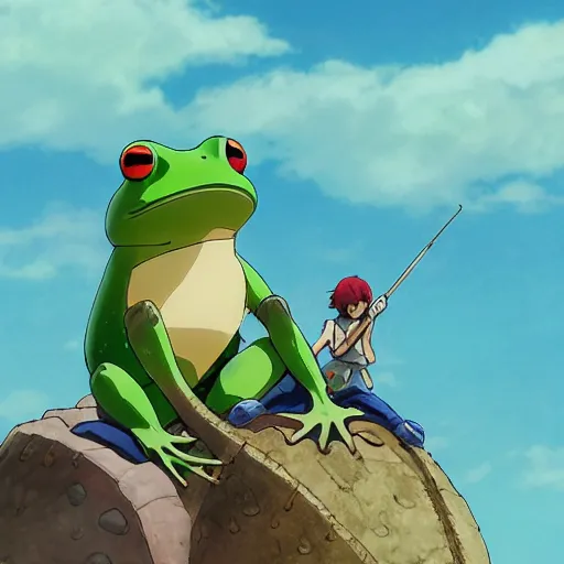 Image similar to A warrior frog riding a king beetle by Dice Tsutsumi, Makoto Shinkai, Studio Ghibli