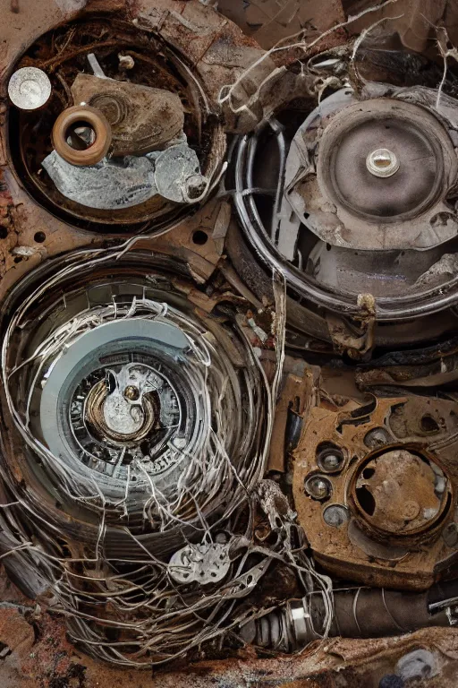Image similar to A photo of time machine, capacitors and coils inside by Annie Lebovitz and Steve McCurry, grungy, weathered Ultra detailed, hyper realistic, 4k