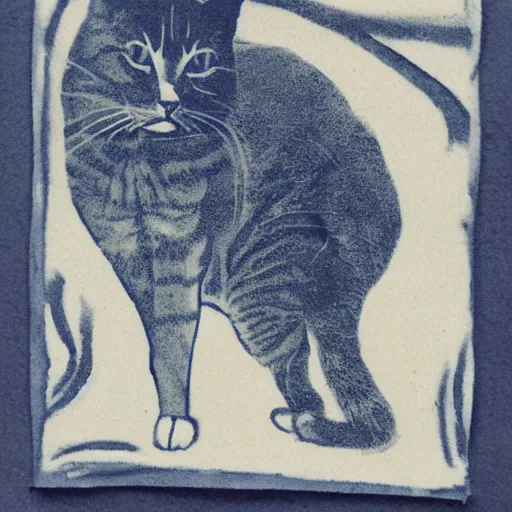 Image similar to cyanotype of a cat