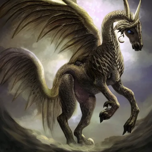 Image similar to a drakopegasus, fantasy art,