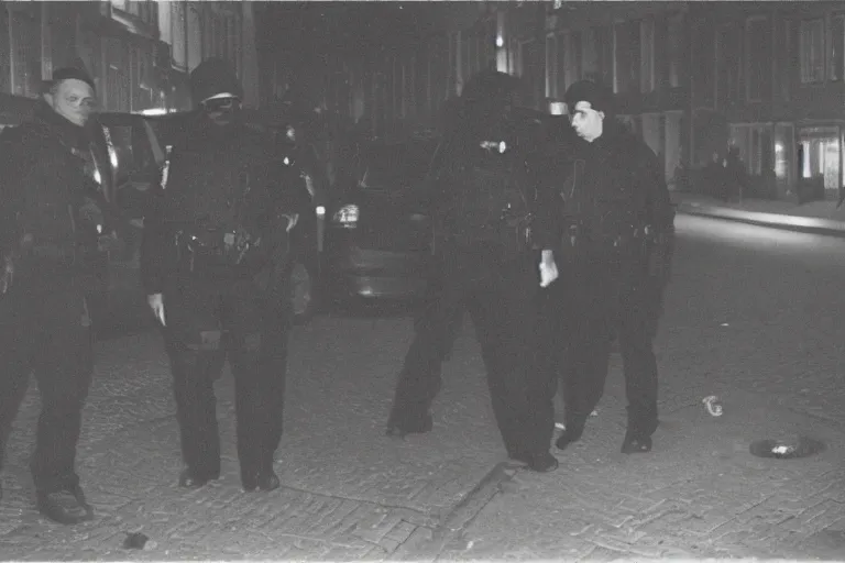 Image similar to photography of a hacker being arrested in amsterdam at night, frank miller, henri cartie bresson