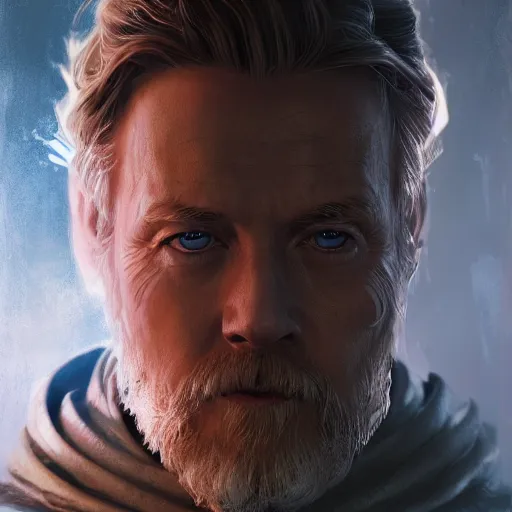 Prompt: sith lord obi wan kenobi, au naturel, hyper detailed, digital art, trending in artstation, cinematic lighting, studio quality, smooth render, unreal engine 5 rendered, octane rendered, art style by klimt and nixeu and ian sprigger and wlop and krenz cushart