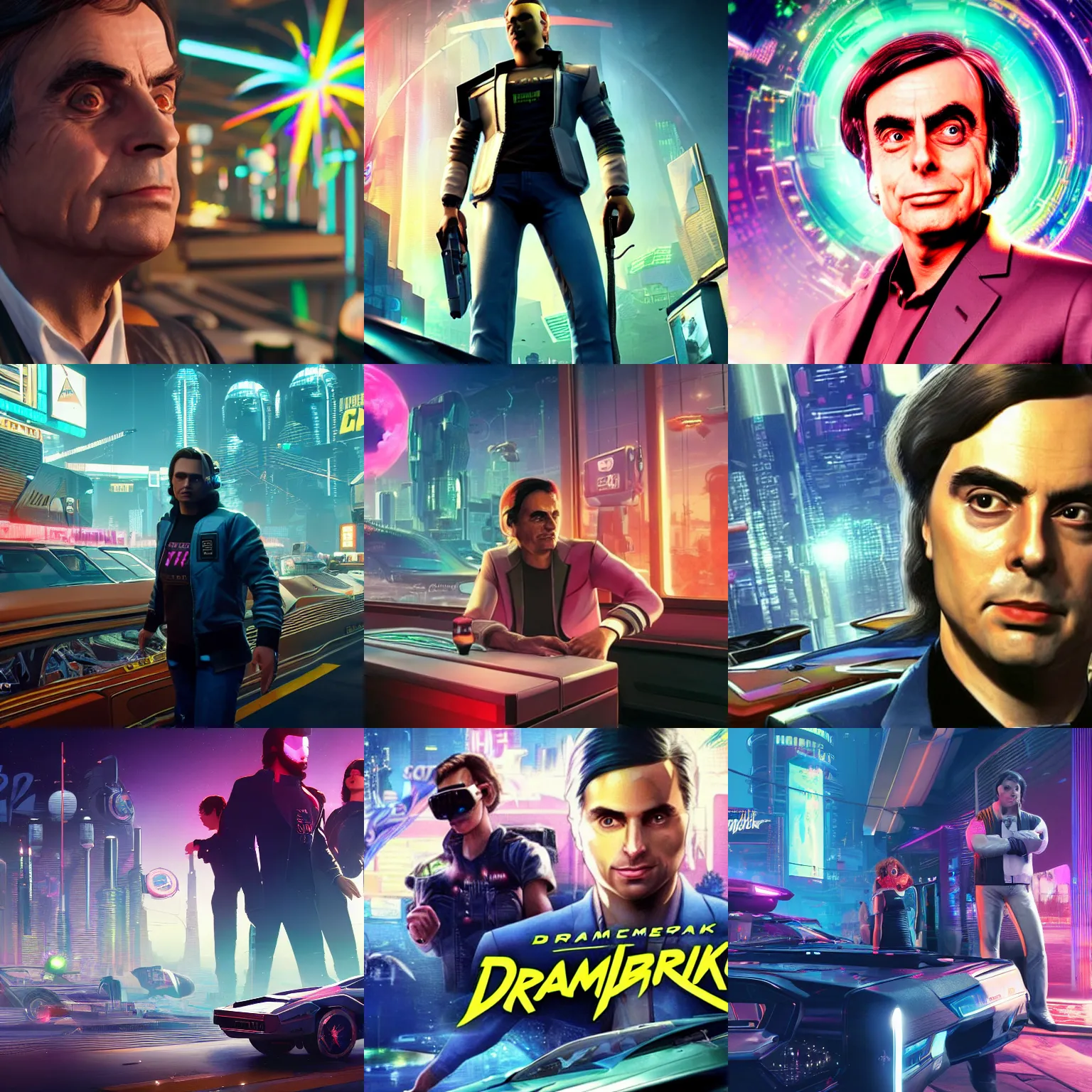 Prompt: carl sagan, dreamboat. cyberpunk 2 0 7 7 cp 2 0 7 7. 3 8 4 0 x 2 1 6 0 cosmos episode