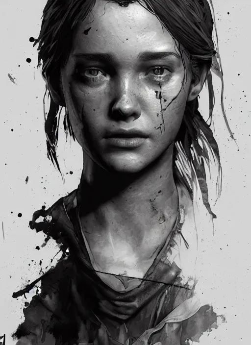 Image similar to full figure elle from last of us, hyperrealistic, by yoji shinkawa and by jeremy mann and alphonse mucha, fantasy art, photo realistic, dynamic lighting, artstation, poster, volumetric lighting, very detailed face, 4 k, award winning