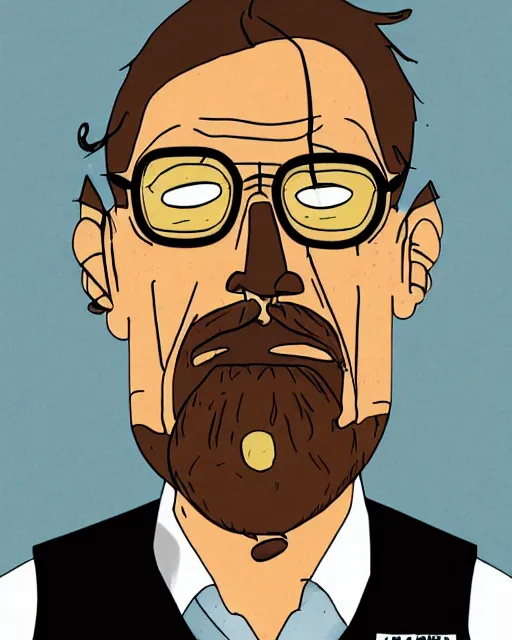 Image similar to portrait of walter white in the style of justin roiland. heisenberg from breaking bad. cinematic lighting. style of rick & morty. photographic, photography. by justin roiland