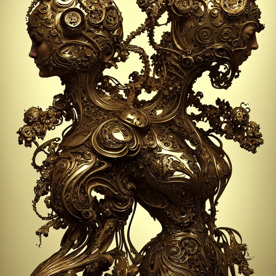 Image similar to organic cyborg, european rococo style metal carving, diffuse lighting, fantasy, intricate, elegant, highly detailed, lifelike, photorealistic, digital painting, artstation, illustration, concept art, smooth, sharp focus, art by john collier and albert aublet and krenz cushart and artem demura and alphonse mucha