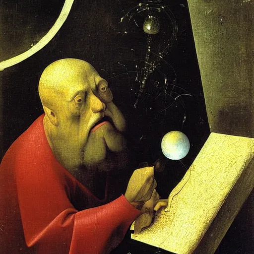 Image similar to A computer art. A rip in spacetime. Did this device in his hand open a portal to another dimension or reality?! still life by Hieronymus Bosch, by József Rippl-Rónai expressive