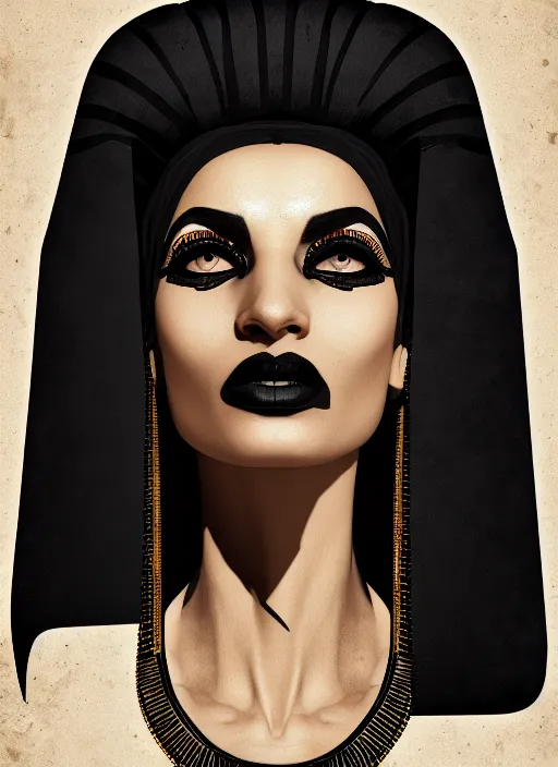 Image similar to portrait of an egyptian woman with a crooked nose and a confident expression, 1 9 6 0 s, black clothes, goth, punk, funk, intricate, elegant, highly detailed, digital painting, artstation, concept art, smooth, sharp focus, illustration, art by wlop, mars ravelo and greg rutkowski