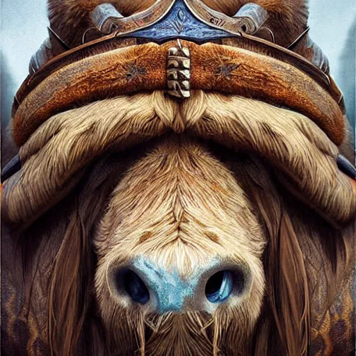 Image similar to digital painting of a alf as a viking by filipe pagliuso and justin gerard, symmetric, fantasy, highly, detailed, realistic, intricate