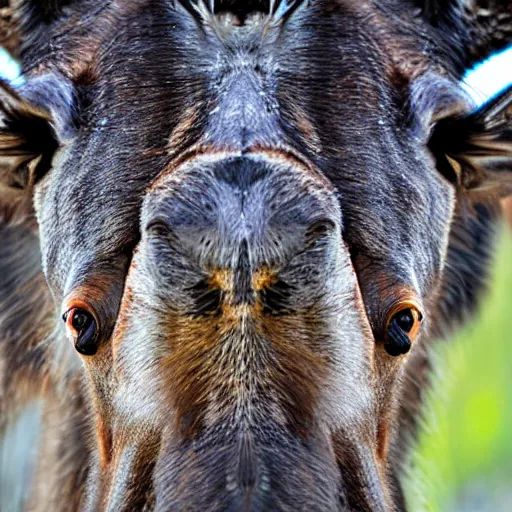 Image similar to close - up fisheye photo of a moose's face