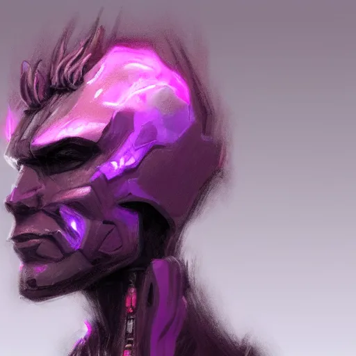 Image similar to Character design sketch with body made of Purple Lava and fire, mecha humanoid with cyberpunk bomber jacket, concept art character, royalty, smooth, sharp focus, organic, deep shadows by Superfresh, hyperrealistic oil painting, 4k, studio lightning