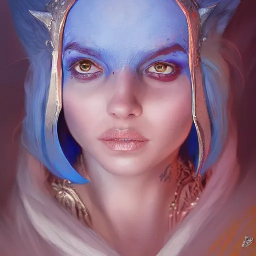 Prompt: a portrait of smurfette as a sorceress, urban motifs, intricate, elegant, highly detailed, digital painting, trending on artstation, concept art, smooth sharp focus, illustration, art by artgerm and greg rutkowski