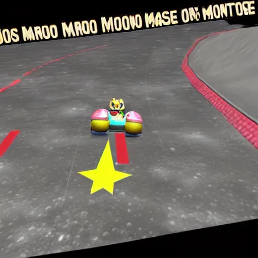 Image similar to A Mario Kart Double Dash Custom Track On The Moon called 'Wario's Moon Base'.