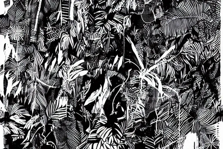 Prompt: black canvas neon ink jungle, detailed illustration, artstation