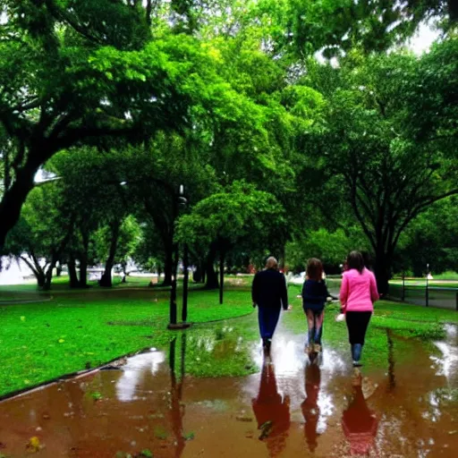 Image similar to : walking through a park after it rained