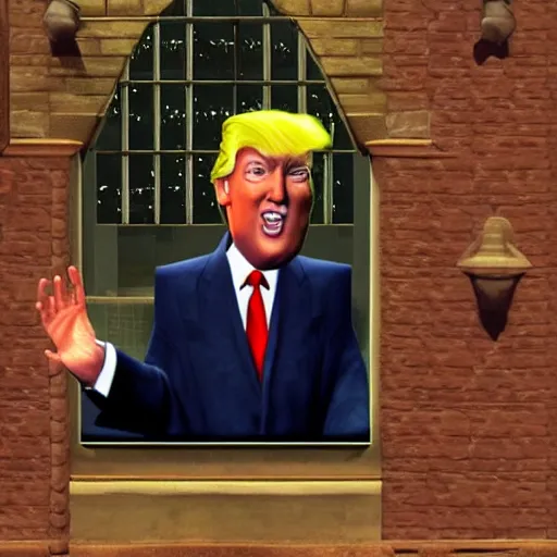 Prompt: a screenshot of donald trump in the video game ps 1 harry potter. 3 d rendering. unreal engine. amazing likeness. very detailed. cartoon caricature