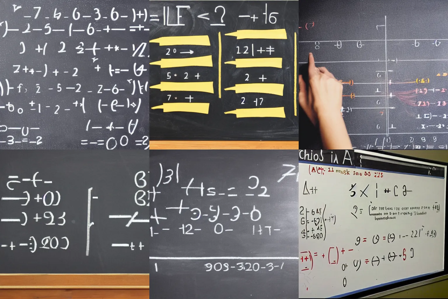 Prompt: Picture of a Math problem on a school blackboard