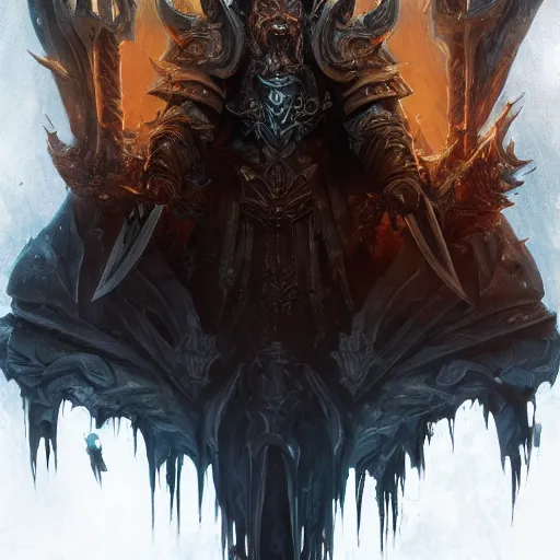 Image similar to diablo as the lich king, au naturel, hyper detailed, digital art, trending in artstation, cinematic lighting, studio quality, smooth render, unreal engine 5 rendered, octane rendered, art style by klimt and nixeu and ian sprigger and wlop and krenz cushart