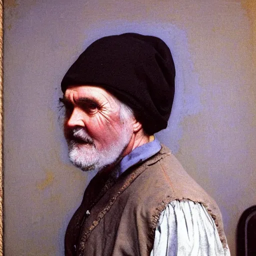 Image similar to detailed portrait of billy connolly as an 1890s milkmaid painted by vermeer