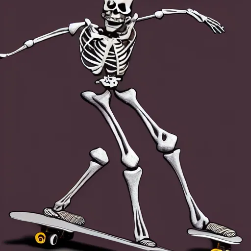 Prompt: A skeleton rides a skateboard, highly detailed, trending on artstation, 8k,