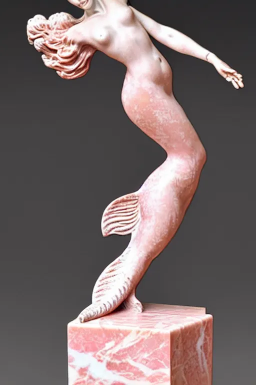 Image similar to intricate and detailed dancing Mermaid statue made on polished pink marble by Antonio Corradini