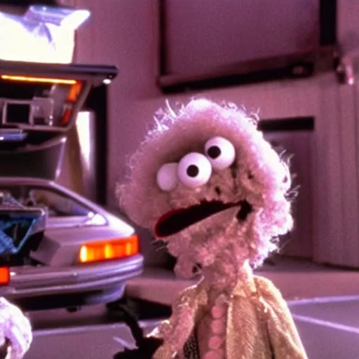 Image similar to high quality movie still of gonzo the muppet in back to the future