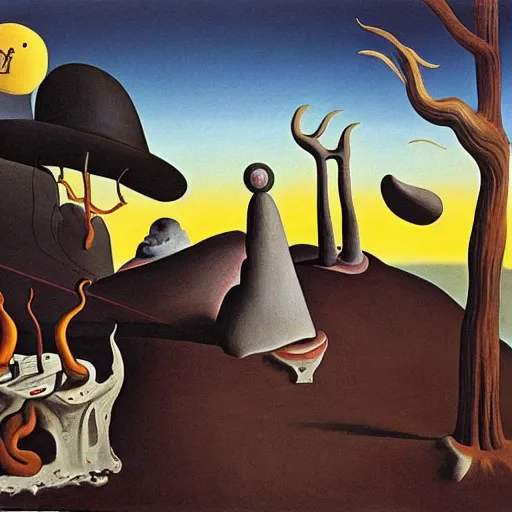 Prompt: A Surreal Landscape by Charles Addams and salvador dali