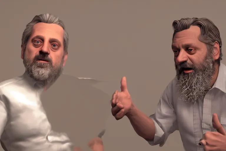 Image similar to Zizek debating Jordan Peterson, disney render, 3d render, octane render, high quality