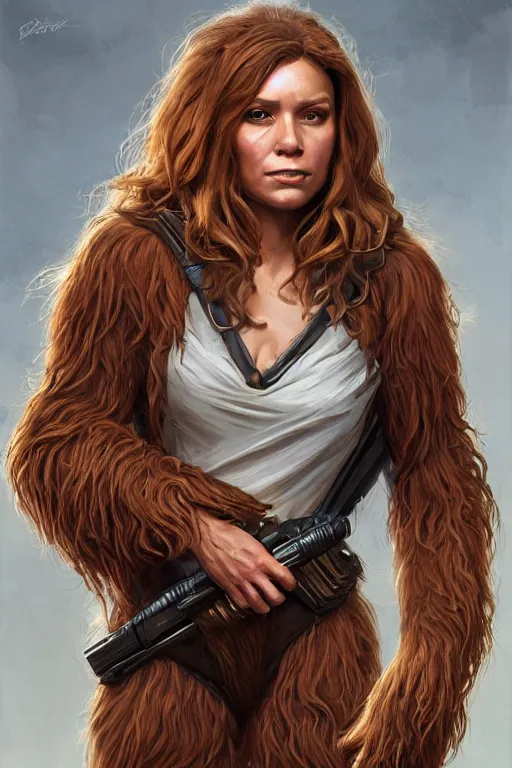 Image similar to female chewbacca as a heroine, intricate, elegant, highly detailed, centered, digital painting, artstation, concept art, smooth, sharp focus, illustration, art by artgerm and donato giancola and Joseph Christian Leyendecker, Ross Tran, WLOP