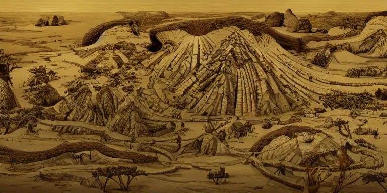 Image similar to a lemon and wood ridden world, extinct species, epic land formations, detailed, wide shot.