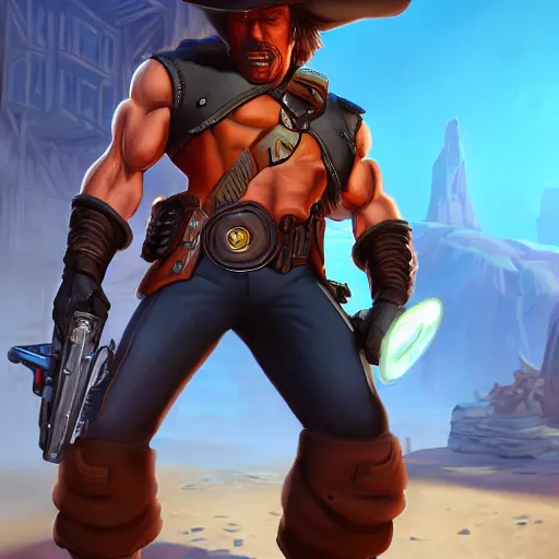 Image similar to a screenshot of arnold schwarzenegger as mccree in overwatch, portrait, fantasy, beautiful face, vivid colors, elegant, concept art, sharp focus, digital art, hyper - realistic, 4 k, unreal engine, highly detailed, hd, dramatic lighting by brom, trending on artstation