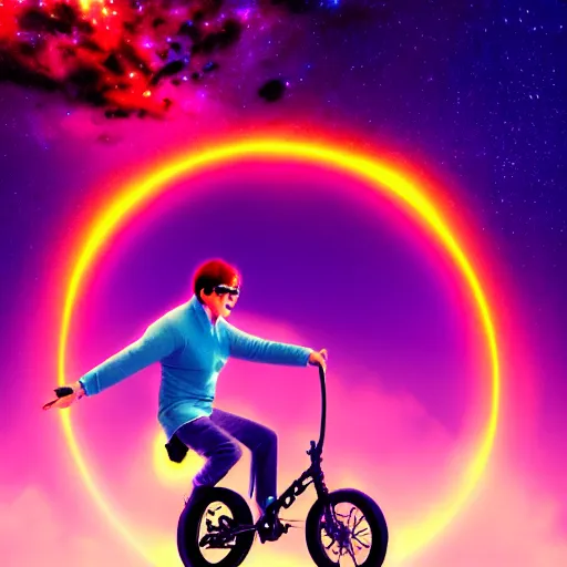 Prompt: austin powers riding a unicycle, clouds, nebulae, starburst, neon colors, dreamy, phone wallpaper, 4 k, unreal engine, artstation, colorful, beautiful