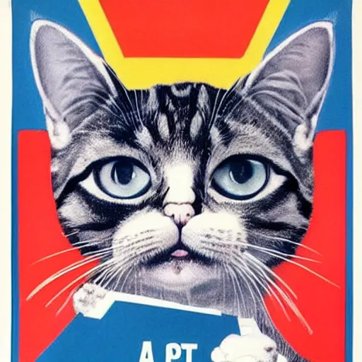 Prompt: A 1980s propaganda poster telling you to pet your cat