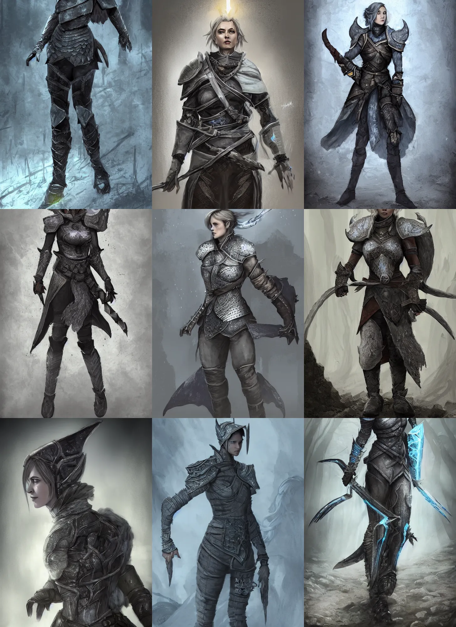 Prompt: full body character portrait of a female grey warden from dragon age walking through muddy destroyed underground ruins wearing grey warden armor, dragon age concept art, dragon age concept art, blue and grey color scheme, illustration, digital painting, matte painting, realistic lighting, with a realistically proportioned face, glowing eyes, photorealistic eyes, good value control, realistic shading, realistic face details