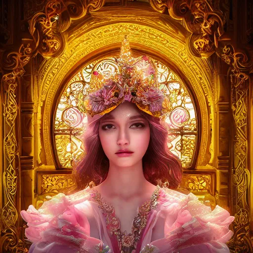 Image similar to portrait of princess, beautiful, attractive, glowing, ornate and intricate, jaw dropping, dynamic lighting, colorful, fairy tale, intricate and detailed, 4 k octane render