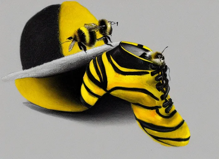 Prompt: foot, bumblebee, hat, trippy, weird, artstation, realistic