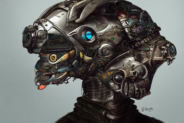 Image similar to “ a extremely detailed stunning portraits of solarpunk cyborg cat by allen william on artstation ”