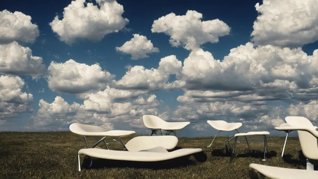 Prompt: a lounging chair inspired clouds made by eames