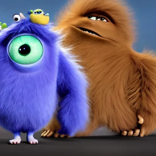 Image similar to an adorable monster, fluffy and full of hair from pixar's new movie monsters inc. 3, photorealistic digital art, award winning, 4 k highly detailed