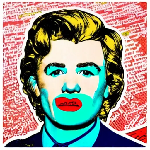 Image similar to володимир олександрович зеленськии. face like in his photographs. intricate sticker design by andy warhol