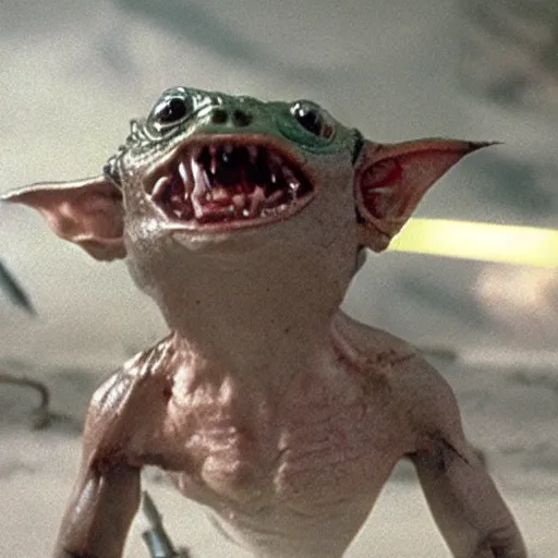 Image similar to a film still of gremlin coming out of water in star wars realistic, detailed