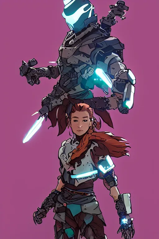 Image similar to combination suit armor aloy horizon forbidden west horizon zero dawn robot ninja mask helmet backpack tribal, art gta 5 comics, official fanart behance hd artstation by jesper ejsing, by rhads, makoto shinkai and lois van baarle, ilya kuvshinov, ossdraws radiating a glowing aura cgi rtx 2 0 2 2