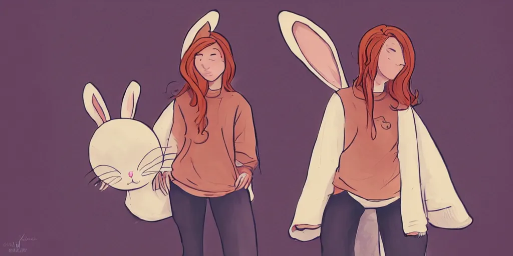 Image similar to women, dark skin, ginger, cartoon, sweatshirt, concept art, concept art, bunny ears,