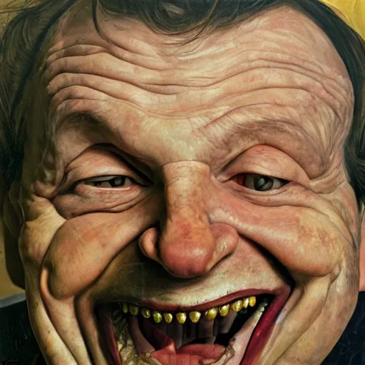 Image similar to high quality high detail painting by lucian freud, hd, a laughing monster, photorealistic lighting