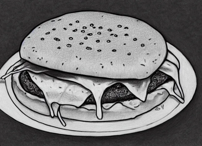 Image similar to a pizza eating a small burger, colorfull pencil drawing