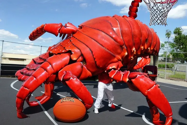 Image similar to giant human lobster playing basketball