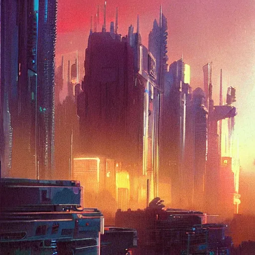 Image similar to cyberpunk neighborhood by john harris