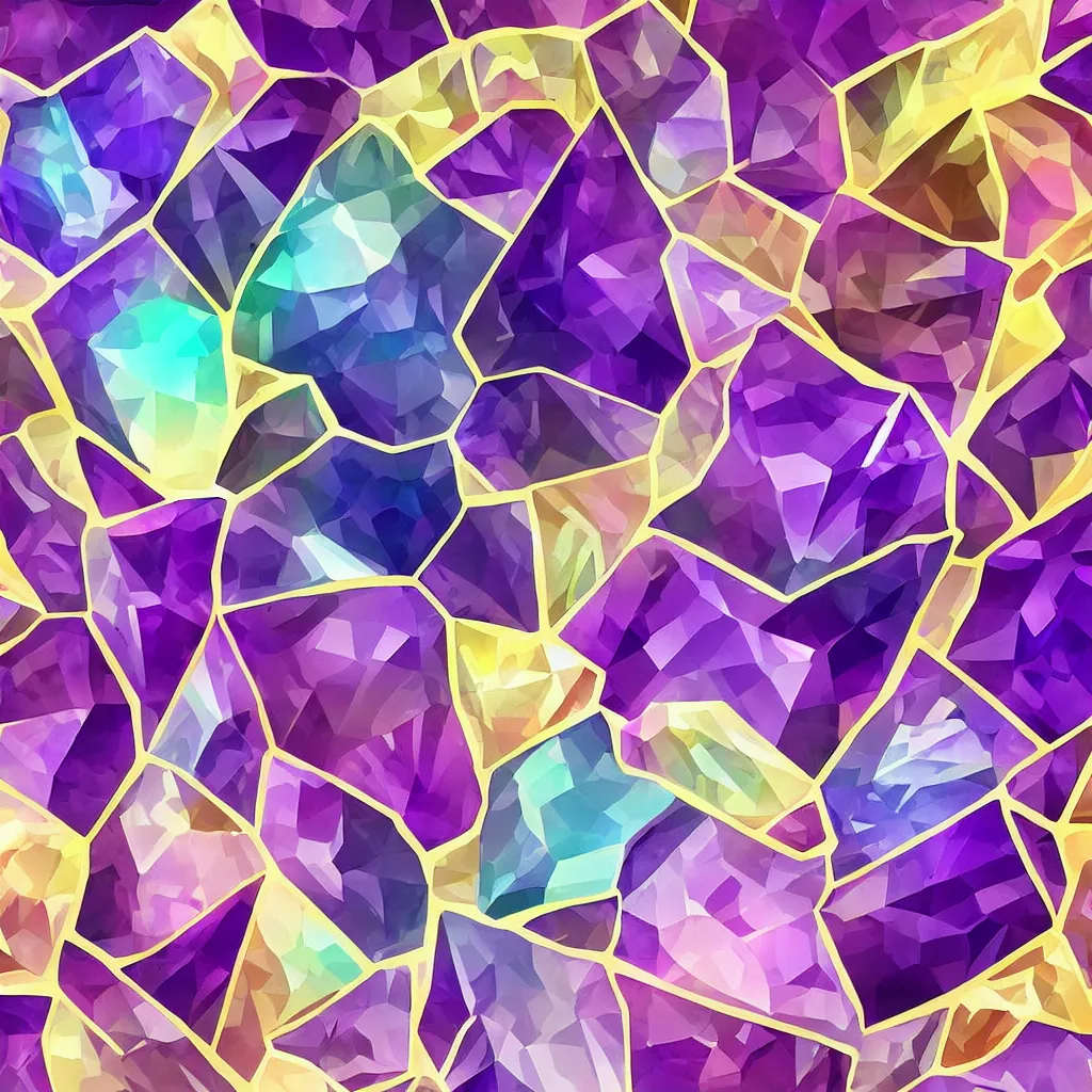 Image similar to amethyst geo gemstone prism multicolor gold liquid emeraud pearl quartz saphir grenat fluorite stylized digital illustration video game icon