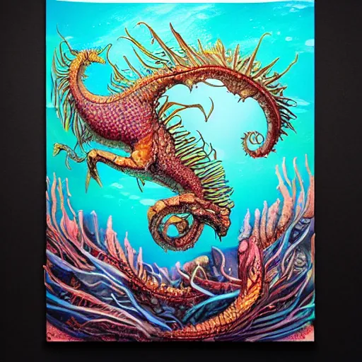 Image similar to underwater sea dragon, d & d style, trending on artstation, colorful, intricate, highly detailed art by aurore folny and ilse gort and yugin maffioli